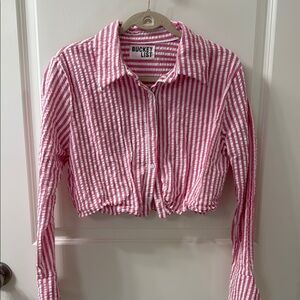 BUCKETLIST Pink and White Striped Blouse
